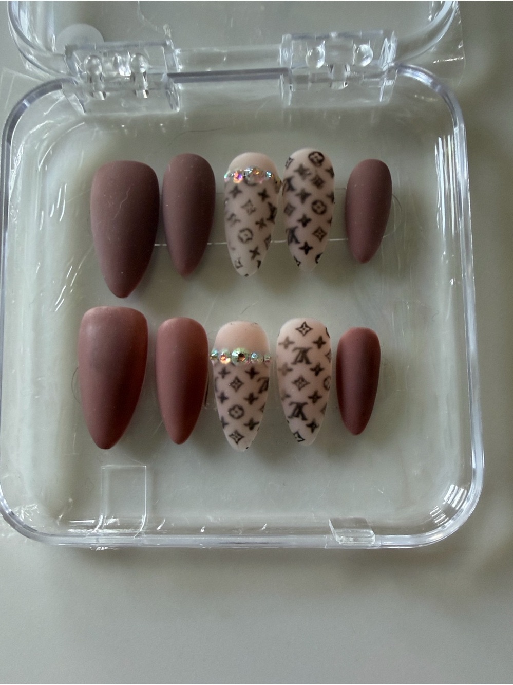 Custom made Luxury LV Matte Mauve Press-On Nail Set NIB